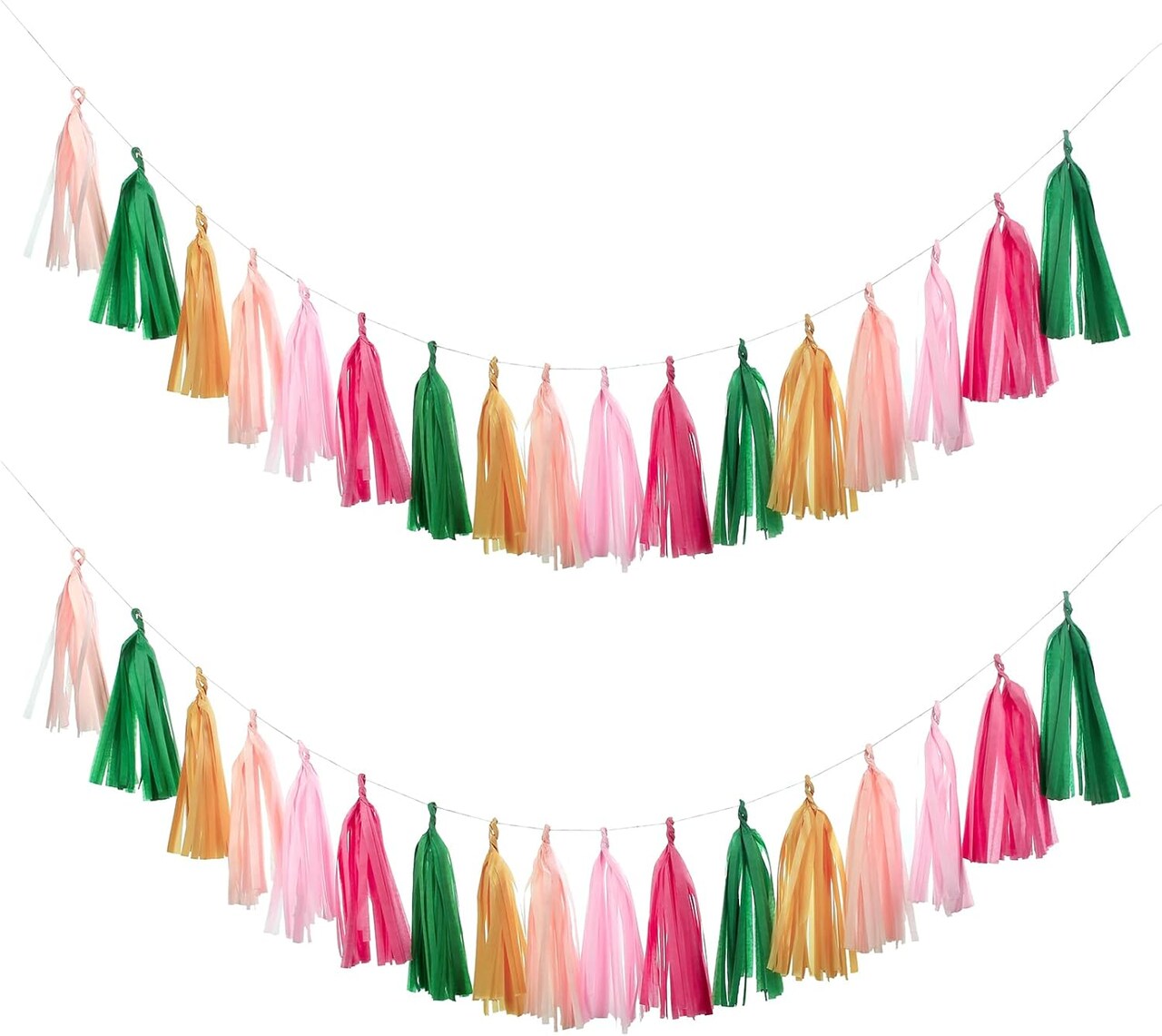 25PCS Green Pink Party Decorations - Tissue Banner Garland & Tropical Banner for Beach, Bachelorette, Hawaiian Luau & Summer Parties
